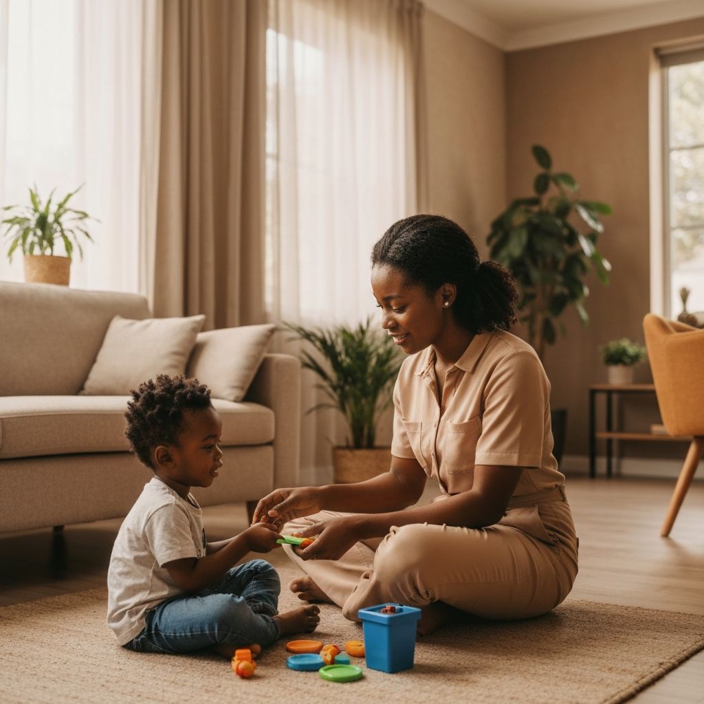 Therapist working with a child in home setting